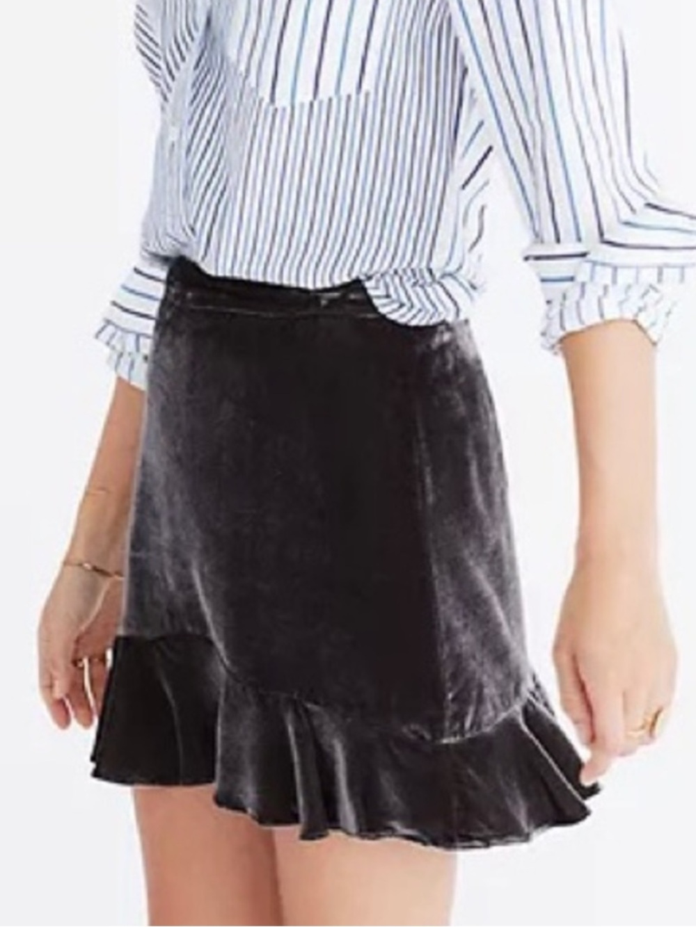 Madewell Charcoal Velvet Ruffle Mini Skirt